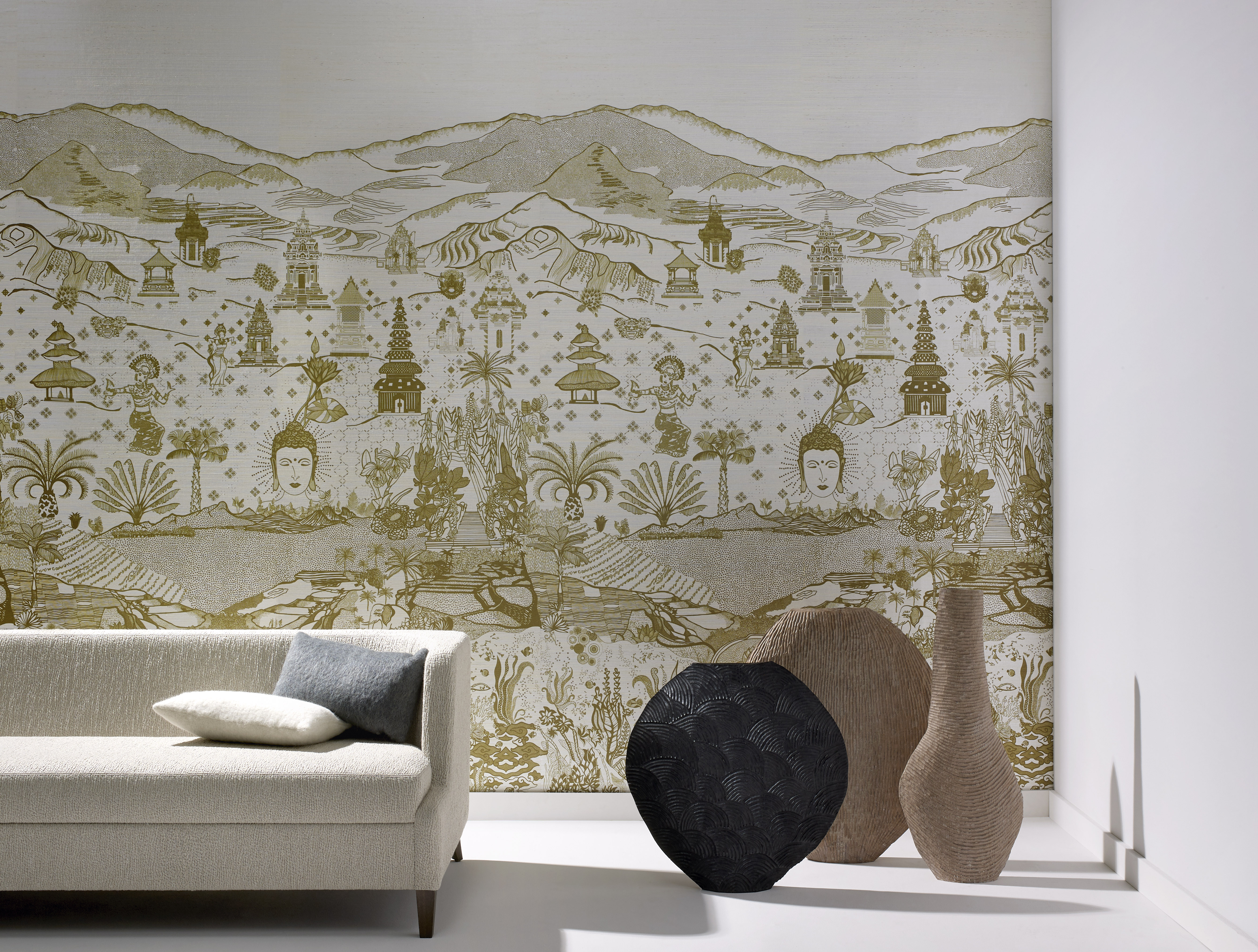 Pierre Frey wallpaper Meditation golden and offwhite wallcovering Padang Padang