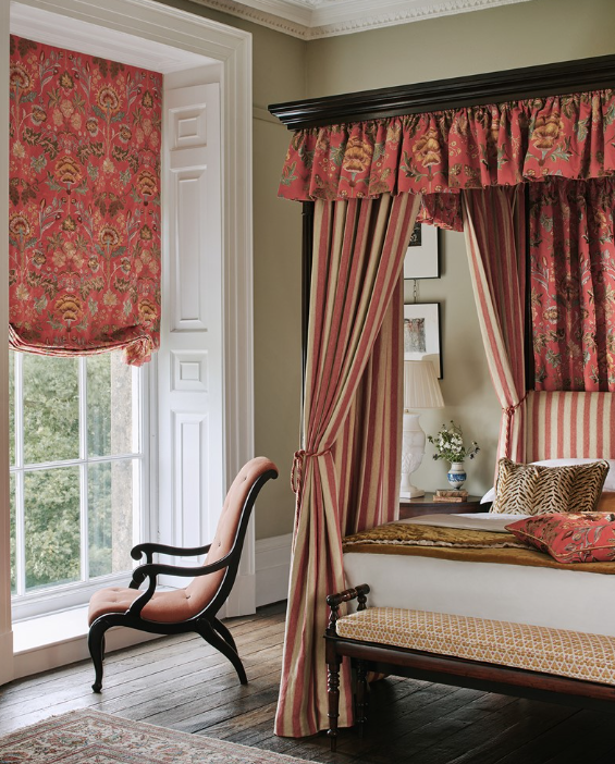 Colefax and Fowler curtains Waltham Stripe - Arlington Rope - Dianthus